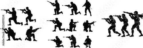 Silhouettes of Soldiers in Combat Positions
