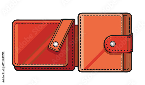 Photo of a vibrant red leather bifold wallet, isolated on white background, shows meticulous stitching and a practical design