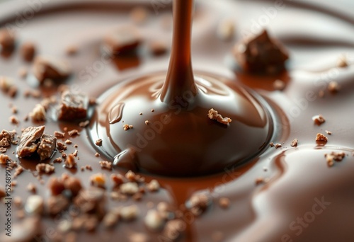 Close-up shot of melting chocolate with intricate surface details photo