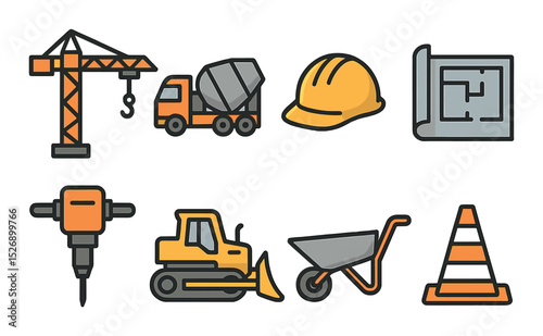Construction and engineering icons set – flat, building and architecture symbols