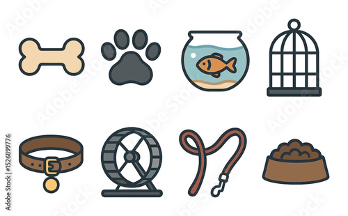 Pet care line icons set – outline, animal and pet accessory symbols for your projects
