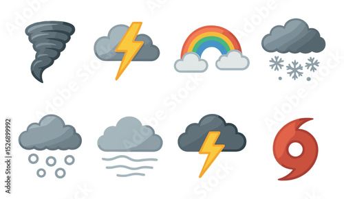 Weather forecast icons set - glow, meteorology and climate symbols in silhouette style