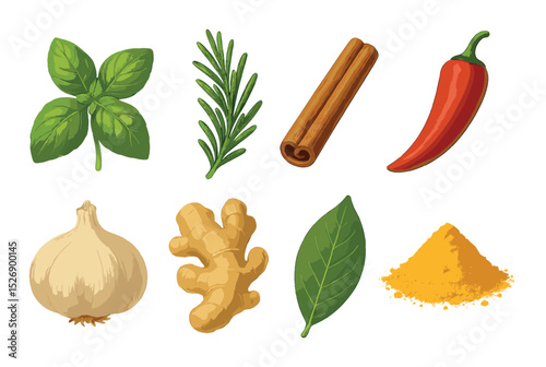 Culinary herbs and spices icons set – 3d, cooking and kitchen essentials collection