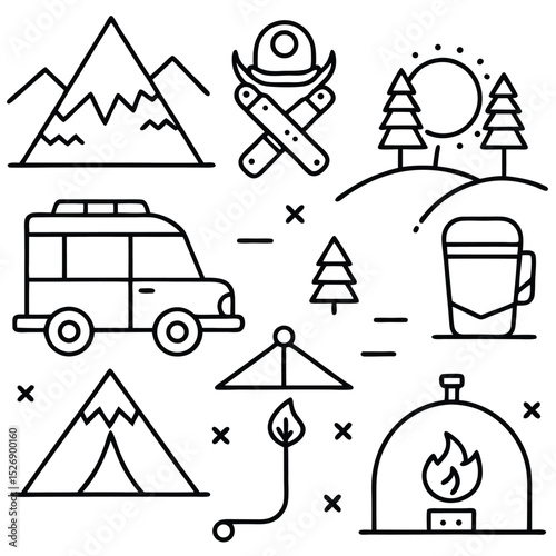 Camping and Hiking Icons Set