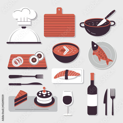 vector illustration for cooking food chef hat With a tools icons in the background
