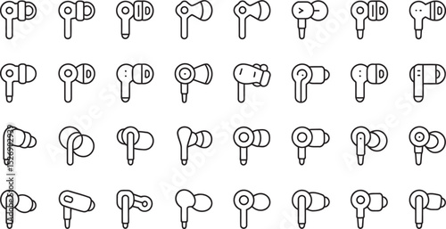 Collection of minimalist earphones and headphones designs representing modern audio technology