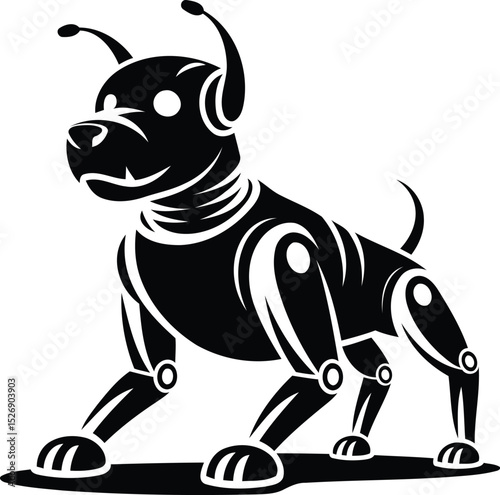 Robot Dog Standing - Silhouette Vector Icon Design, Transparent Background.