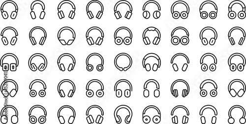 Collection of minimalist headphones icons in various styles for music and sound design