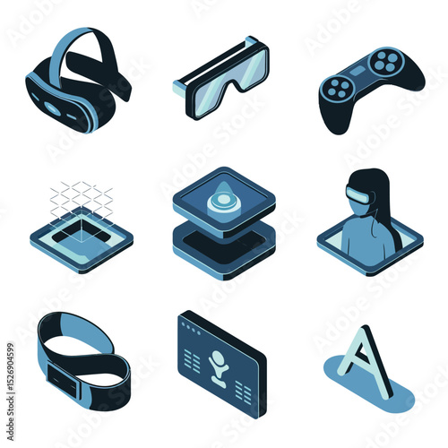 vector icons info graph illustrating VR and mixed reality VR Headset Icon  
