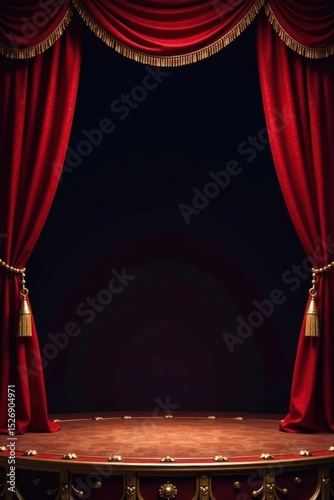Classic circus stage frame, gold detailing, dark backdrop , dramatic, luxury
