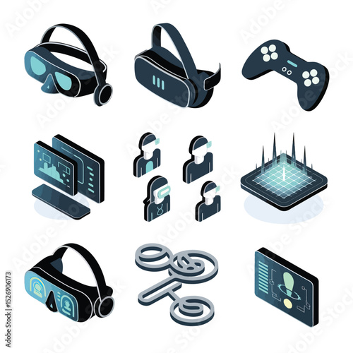 vector icons info graph illustrating VR and mixed reality VR Headset Icon  
