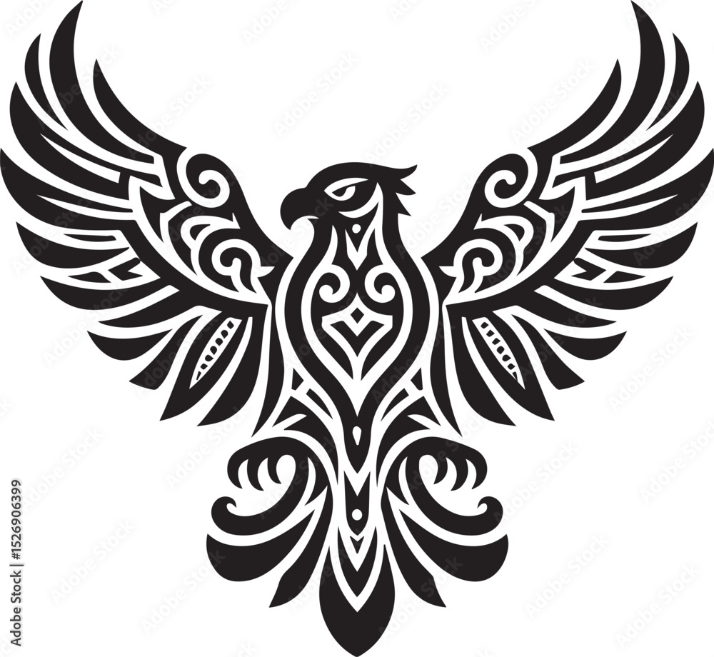 Obraz premium Tribal black vector eagle with outstretched wings.