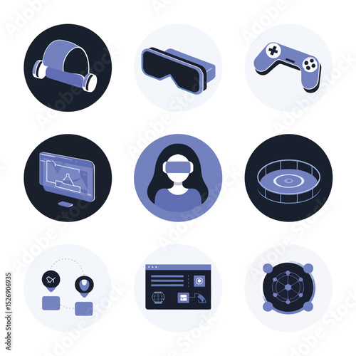 vector icons info graph illustrating VR and mixed reality VR Headset Icon  
