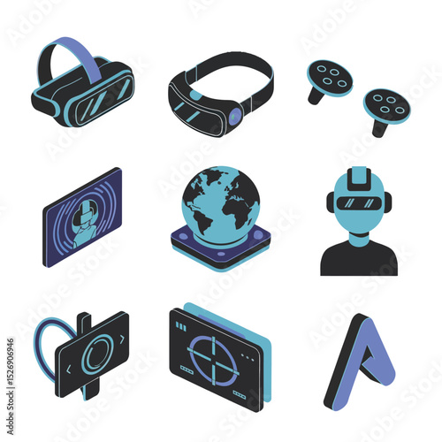 vector icons info graph illustrating VR and mixed reality VR Headset Icon  
