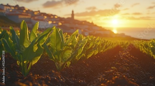 Sunrise over a vibrant crop field