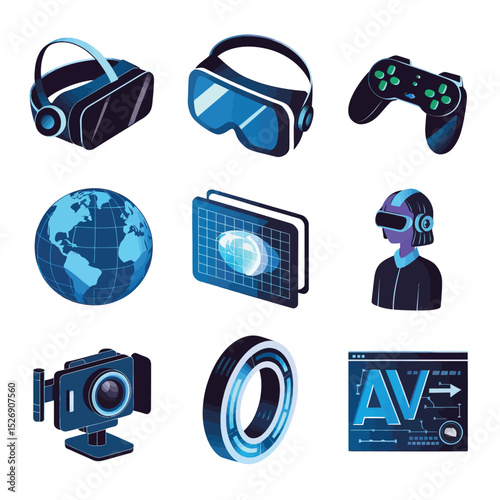 vector icons info graph illustrating VR and mixed reality VR Headset Icon  
