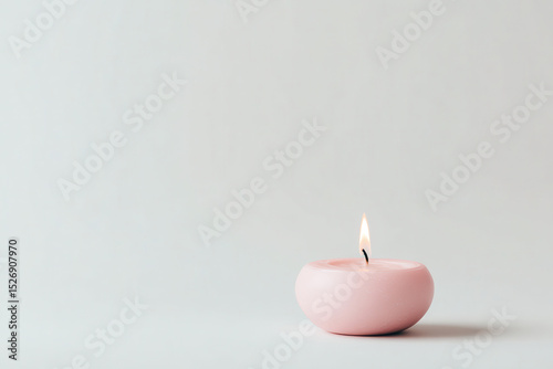 minimalistic candle placed on left side set against clean light gray background