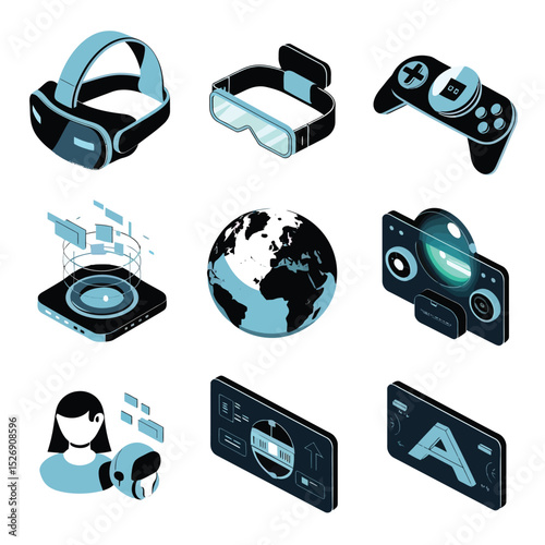 vector icons info graph illustrating VR and mixed reality VR Headset Icon  
