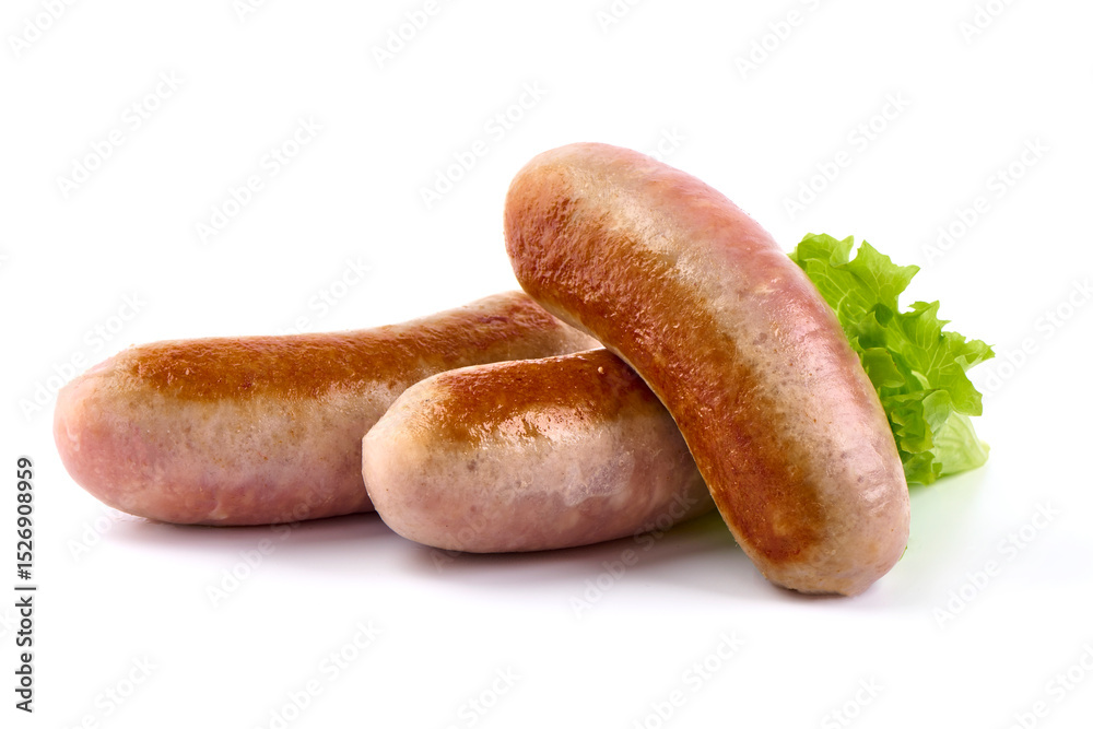 Grilled Sausages with Lettuce, isolated on white background. Grilled Sausages with Lettuce, isolated on white background.