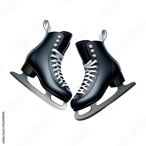 Pair of black ice skates isolated on transparent background