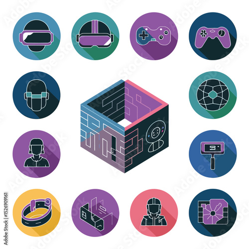 vector icons info graph illustrating VR and mixed reality VR Headset Icon  
