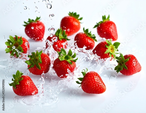 Fresh strawberries in water splashes
