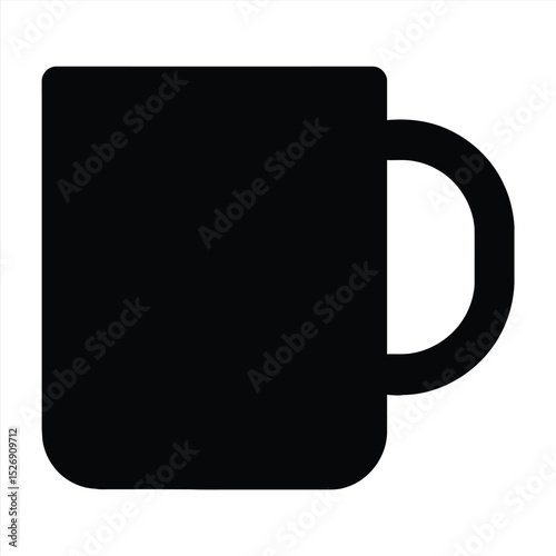 Coffee Mug Silhouette: A simple black coffee mug icon with a smooth rounded handle and a minimalist silhouette representing the everyday essence of warmth.