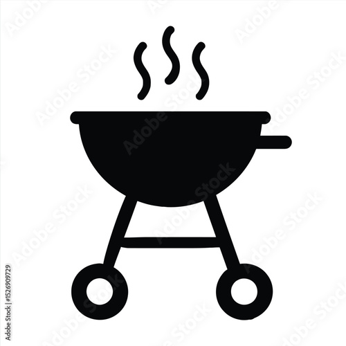 Barbecue Icon: A vector silhouette of a classic barbecue grill, complete with the iconic bowl, handle, and wheels, subtly releasing wisps of smoke to set the tone for outdoor cooking