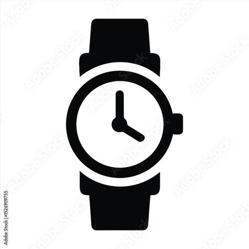 Elegant Timepiece Icon: A sleek, monochromatic graphic of a wristwatch, rendered with clean lines and a timeless design, embodies both precision and sophistication.