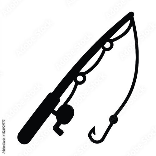 Fishing Rod Illustration: Minimalist vector graphic of a fishing rod, depicting angling adventure and outdoor activities.