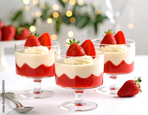 Three strawberry desserts in glasses