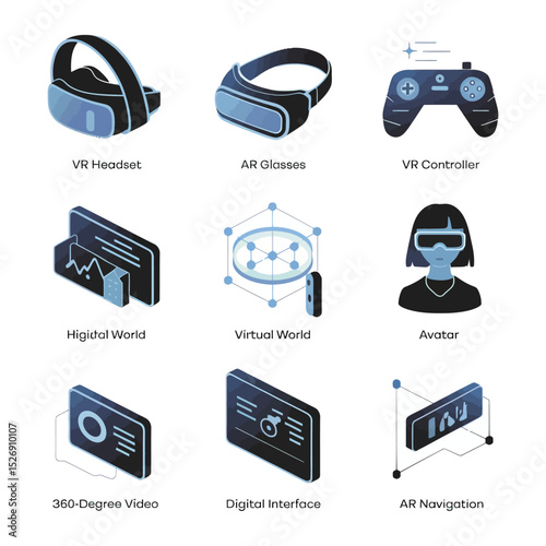 vector icons info graph illustrating VR and mixed reality VR Headset Icon  
