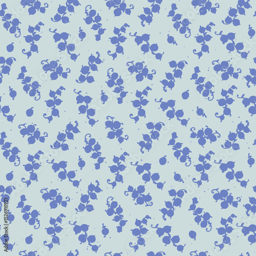 Seamless pattern with hand drawn with stylized bunches of currants Block Prints inspired by printmaking that uses wooden blocks to transfer repeating designs onto textiles.