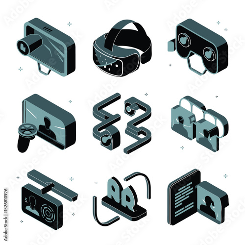 vector icons info graph illustrating VR and mixed reality VR Headset Icon  
