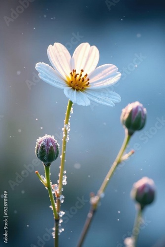 Delicate ice-covered nemophila blossoms, frost, winter wallpaper, element, detail, texture
