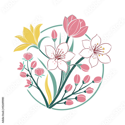 Elegant Floral Arrangement with Pink and Yellow Flowers on White
