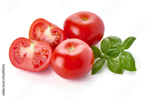 Juicy red tomatoes, isolated on white background.