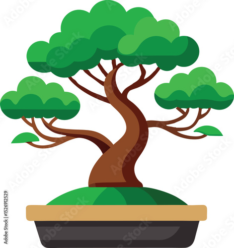 Minimal Bonsai Tree Vector Graphic.