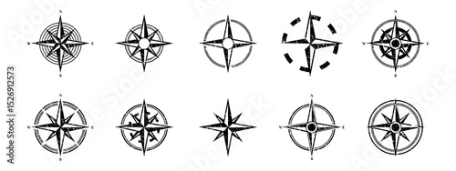 Vintage Wind Sign Compass Rose and Nautical Navigation Element for Old Maritime Map, Retro Directional Symbol Vector Illustration