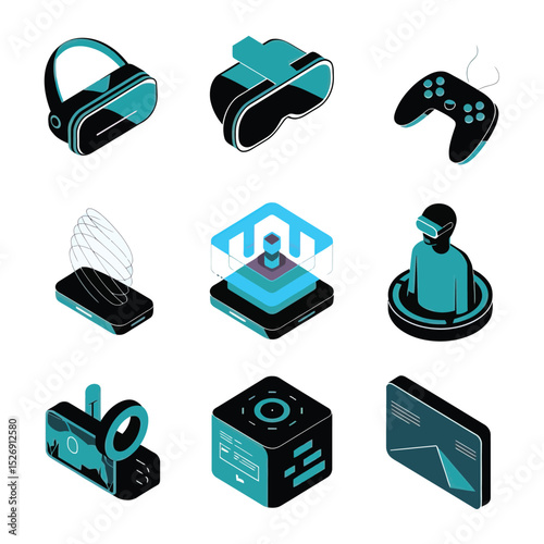 vector icons info graph illustrating VR and mixed reality VR Headset Icon  
