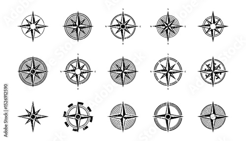Vintage Wind Sign Compass Rose and Nautical Navigation Element for Old Maritime Map, Retro Directional Symbol Vector Illustration