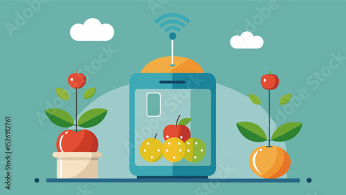 A smart storage container that utilizes sensor technology to detect ethylene gas and prevent premature ripening of stored fruits.. Vector illustration