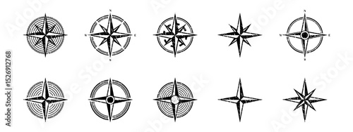 Vintage Wind Sign Compass Rose and Nautical Navigation Element for Old Maritime Map, Retro Directional Symbol Vector Illustration