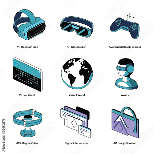 vector icons info graph illustrating VR and mixed reality VR Headset Icon  
