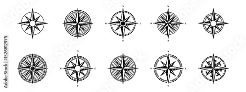 Vintage Wind Sign Compass Rose and Nautical Navigation Element for Old Maritime Map, Retro Directional Symbol Vector Illustration