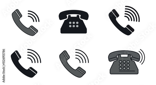 Collection of telephone icons with handset and ringing symbols vector illustration