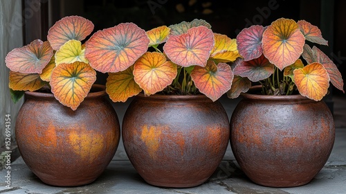 Terracotta pots with colorful plants