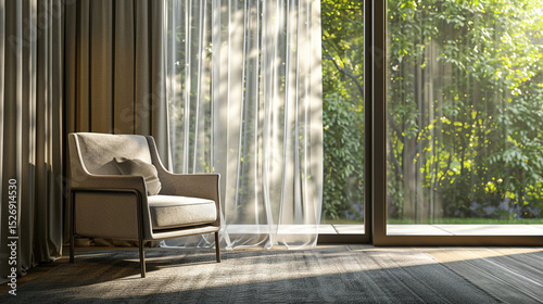 interior of modern living room with sofa and curtains