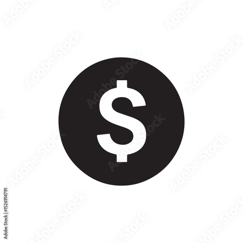 Black Circle with White Dollar Sign Icon: Finance and Currency Symbol