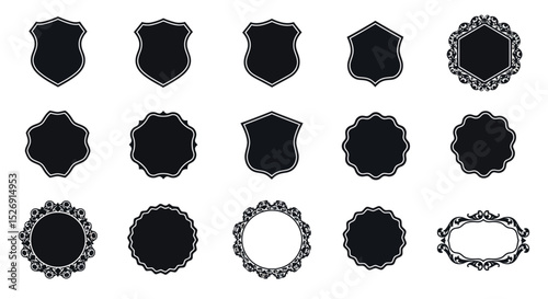 Set of blank vintage labels and shields with ornamental borders vector illustration